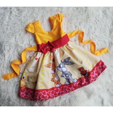 Imagem de Vestido Menina Infantil Simples Temático Looney Tunes Baby Amarelo - M