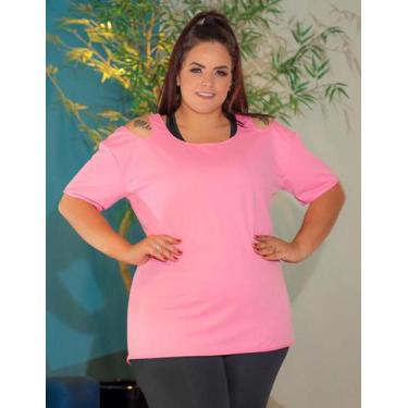 Imagem de Blusa Camiseta Basica Feminina Plus Size Dry Fit - Fitmoda , Rosa, 21,