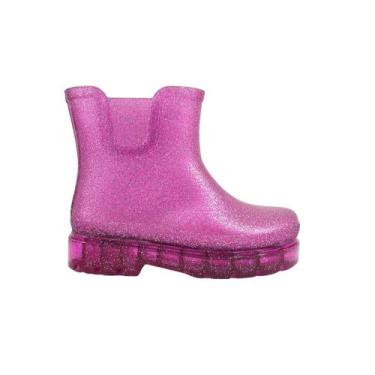 Imagem de Bota Galocha Infantil Rosa Glitter Impermeável Luz Led 2138 - Charmosi