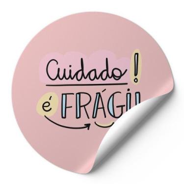 Imagem de 120 Etiquetas Auto Colante Adesivos Redondos Cuidado É Frágil Rosa Nud