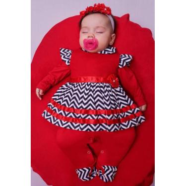 Imagem de Saída Maternidade Menina Rebeca Chevron 04 peças Vermelha Roupas de Be