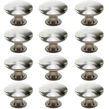 Imagem de Mokife Puxadores de armário prateados, pacote com 12 puxadores rústicos de metal redondo puxadores de móveis com parafusos para cômoda de gavetas porta de guarda-roupa de cozinha, 30 x 21 mm