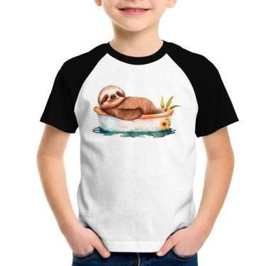 Imagem de Camiseta Raglan Infantil Ursinho Panda Relaxando Na Piscina - Foca na 