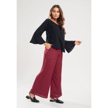 Imagem de Calça Pantalona Com Bolso Viscolinho Vinho Salvatore Fashion, Vermelho