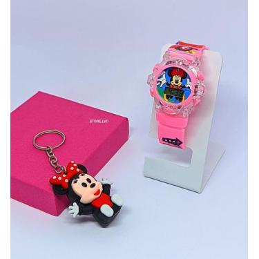Imagem de Kit Relógio Infantil Digital Pisca Luz Led + Chaveiro Personagem Mini 