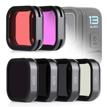 Imagem de SOONSUN Conjunto de 6 filtros de lentes para GoPro Hero 13 preto - (ND8, ND16, ND32, CPL, vermelho, magenta) densidade neutra, polarizador circular e filtros de mergulho para fotografia ao ar livre e