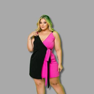 Imagem de Vestido Plus Size Bicolor Transpassado Amarar na Cintura - Bellucy Mod