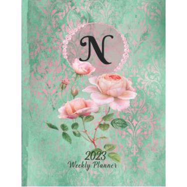 Imagem de Large Print - 2023-15 Months Weekly Planner - Letter N Pink Rose: January 2023 thru March 2024-15 Months Daily Dated Agenda Calendar Notebook