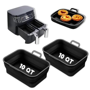 Imagem de Vangerute Forros de silicone dobráveis ​​para fritadeira de ar de 2 pacotes para 10qt ninja foodi pote de silicone de fritadeira de ar duplo retangular, cesta de silicone reutilizável para f