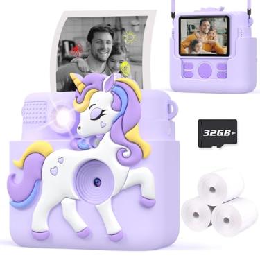 Imagem de Careenoah Presentes de impressão instantânea para câmera infantil para meninas de 4 a 12 anos, câmera instantânea para crianças com capa de silicone, brinquedos de câmera digital 1080p para crianças