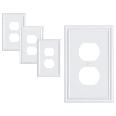Imagem de TREEWELL Pacote com 4 capas de tomada duplex, placas decorativas de liga de zinco sólida durável e tampas de tomada, placas de parede brancas puras para tomadas elétricas, 1 capa de receptáculo de