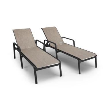 Imagem de Kit 2 Espreguiçadeiras Riviera Piscina Alumínio Preto Tela - Aluv Móve