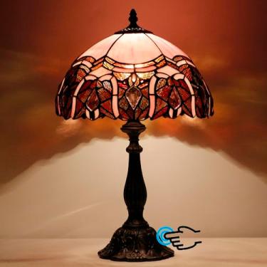 Imagem de L-Juicwe Tiffany Lamp Touch Control Abajur De Mesa Com Vidro Colorido Rosa 12X12X19 Polegadas Luz De Leitura Estilo Joia
