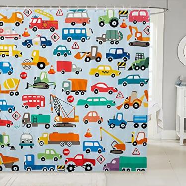 Imagem de Cortina de chuveiro de tecido para crianças, meninos, meninas, caminhão, ônibus, táxi, azul, 182 x 182 cm