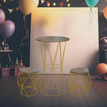 Imagem de Kit Festa 1 Mesa Aparador Bistrô G Flork com 2 Mesas P Luna Ferro Dourado mdf Imbuia - Ahz Móveis
