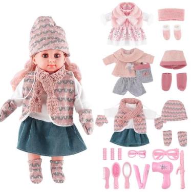 Imagem de Conjunto de jogos Baby Doll DeAO 36 cm com 3 roupas e acessórios