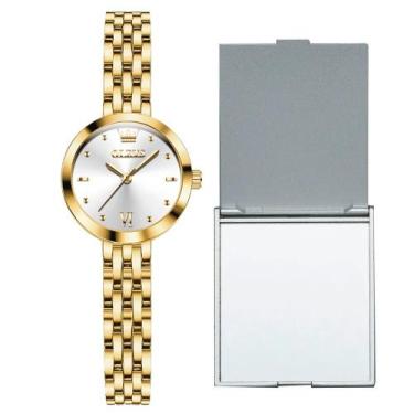 Imagem de Relógio Feminino Elegante Analógico Dourado + Espelho - OLEVS