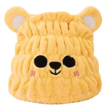 Imagem de LCBD Toalha de cabelo de microfibra para crianças, touca de cabelo seco sugando água, toalha de secagem de cabelo rápida para meninas e meninos, Urso amarelo