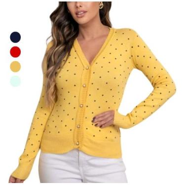Imagem de Blusa De Frio Tricot Cardigan Sueter Lã Com Botão Estampado - Genérica