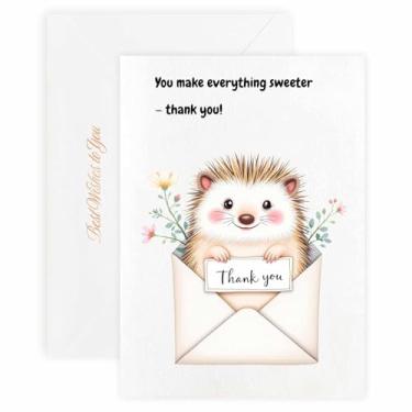 Imagem de MAGJUCHE Cartão de agradecimento para Nana – Selo de cera elegante e envelope, papel 300 g/m², impressão vívida de 600 DPI, 5 x 7 polegadas, design de ouriço