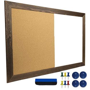 Imagem de Excello Global Products Combo de quadro de cortiça apagável a seco: quadro branco magnético com boletim de cortiça e moldura de madeira rústica para casa, escola, escritório - 61 cm x 91 cm