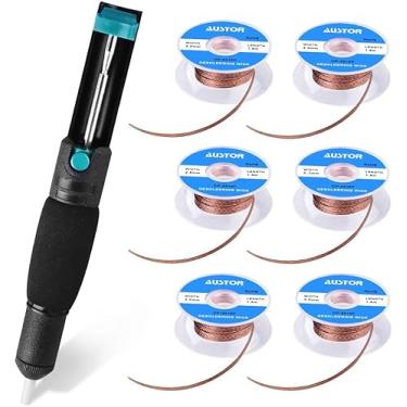 Imagem de AUSTOR Sucker Dessolda e 6 Pavimentos Trançados de Solda (2,0 mm/2,5 mm/3,0 mm de largura, 1,5 m de comprimento) com fluxo – Ferramenta de remoção de solda para bomba a vácuo de dessolda