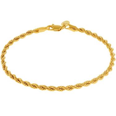 Imagem de Tornozeleira de corrente de corda de 4 mm para mulheres e homens com pulseira banhada a ouro 24k e garantia de substituição gratuita vitalícia Dourado