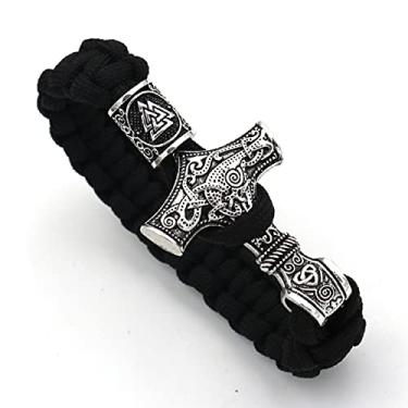 Imagem de MayiaHey Viking Valknut Hammer Bracelet for Men, Odin Hammer Rune Knot Bracelet Norse Celtic Hammer Braided Bracelet for Boys