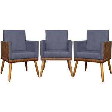 Imagem de Kit 3 Poltronas Decorativas Lis Corino e Pé Palito - Cinza Suede Corino