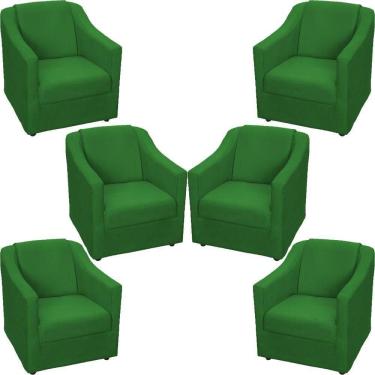 Imagem de Kit 6 Poltronas Mila Pé De Plástico Cromado - Verde Suede