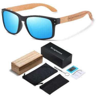 Imagem de Óculos De Sol Polarizado Haste Madeira Ezreal Na Caixa, 2, Azul