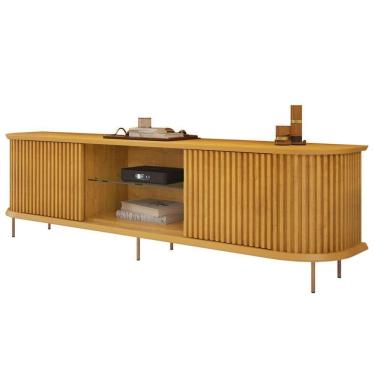 Imagem de Rack Para Sala Bancada De Tv 75 Pol 218cm Ripado World D04 Cedro - Mpozenato