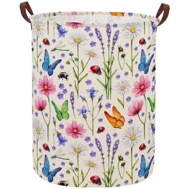 Imagem de Essme Cesto De Roupa Suja Infantil Essme, Flores Dobrável, Lona, À Prova D'Água, Para Armazenamento, Berçário, Cestas Presentes, Caixas Brinquedos (Conjunto Flores)