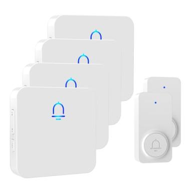 Imagem de SECRUI Campainha Sem Fio De 2 Botões - Instalação Complicações, Alcance 300 Metros, Volume Ajustável, Design À Prova D'Água, 32 Melodias, Branca (4 Receptor)