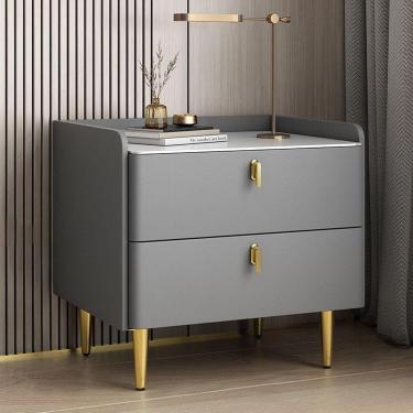 Imagem de Mesa de cabeceira de madeira moderna, mesa de cabeceira de armazenamento de meados do século, mesa de cabeceira moderna com alças de metal, mesa de cabeceira na cabeceira, mesa de cabeceira