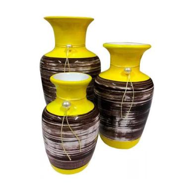 Imagem de Trio Vasos Urnas Jad Em Cerâmica De Aparador Amarelo - Retrofenna Deco