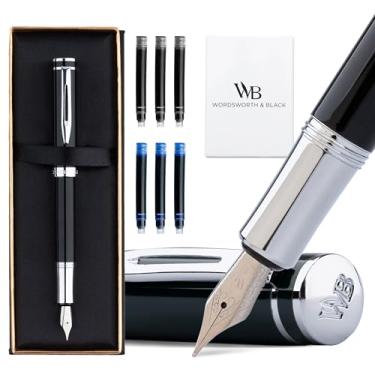 Imagem de Wordsworth e Caneta-tinteiro EDC preta (média), caneta de bolso preta deslumbrante, acabamento cromado, conversor de tinta, melhor conjunto de caneta de escrita para homens e mulheres, caneta de