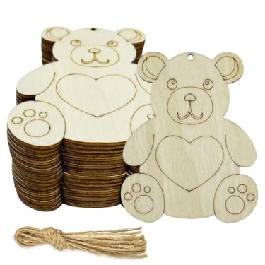 Imagem de JEKEJIAJIU 20 Peças De Recortes Urso Madeira Para Artesanato Faça Você Mesmo, Abraço Em Branco, Enfeites Pendurados Formato Coração Com Furos, Cordas Cânhamo, Etiquetas Presente Projetos Infantis, D