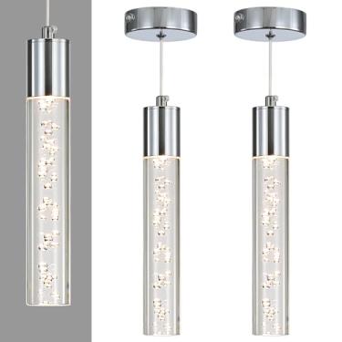 Imagem de Daoseolo Pacote Com 2 Luminárias Pendentes Modernas De Led, Luminária Teto Suspensa Bolhas Cromadas, 3 Cores 2700K/4500K/6500K, Pequeno Lustre Ilha Cozinha Sobre A Mesa Para Sala Jantar, Estar, Quar