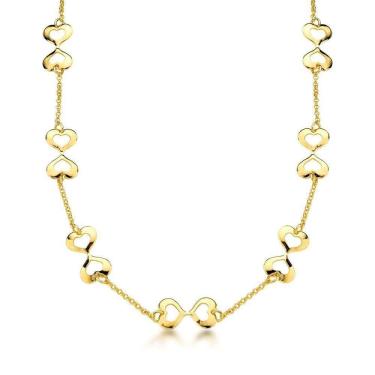 Imagem de Colar Choker Romântico Com Duplo Coração Banhada A Ouro 18k