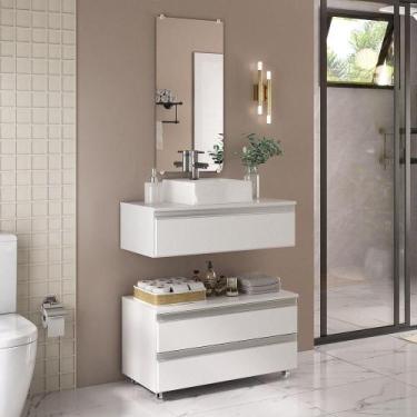 Imagem de Conjunto De Gabinete Banheiro Creta 80cm (gabinete+cuba+espelheira) Br