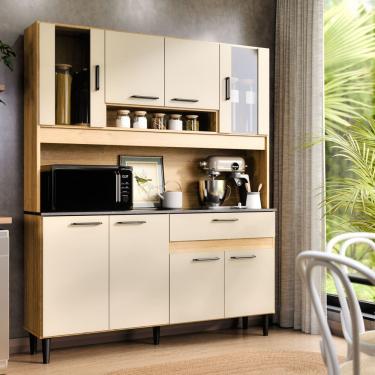 Imagem de Armário De Cozinha Completa Coral Com 8 Portas E 1 Gaveta Compacto Freijó Off