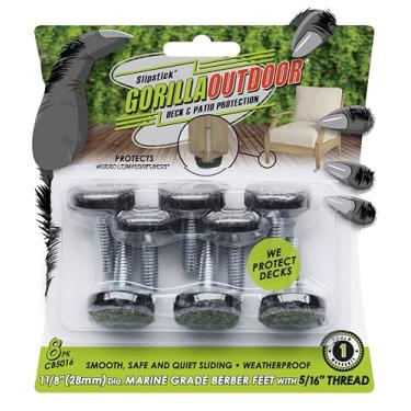 Imagem de Slipstick Niveladores De Móveis Ajustáveis Gorilla Outdoor (Pacote Com 8) - À Prova Intempéries, Parafusos Para Deslizar Nas Pernas Cadeiras, Mesas E Pés, 1-1/8" Berber Glide, 5/16"-18 Bsw Thread