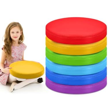 Imagem de Juexica 6 almofadas flexíveis extra grossas para assoalho, almofadas coloridas sortidas para sala de aula, assentos flexíveis e macios para crianças aprendendo a sentar creche, cadeira escolar