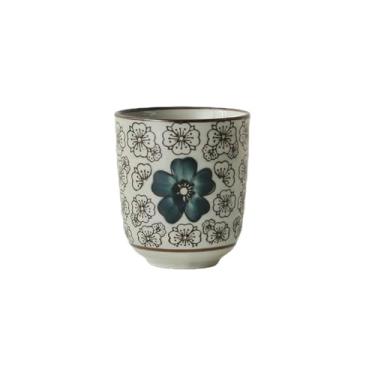 Imagem de Xícara de chá estilo japonês simples e requintada de cerâmica retrô resistente a altas temperaturas - Copo canelado rico azul [250ml]