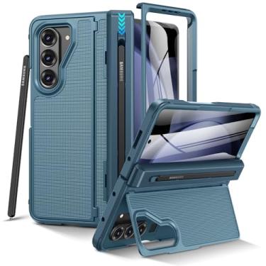 Imagem de VEGO Capa para Z Fold 5, com suporte para caneta S [proteção de dobradiça] [protetor de tela frontal] [suporte invisível] Capa protetora resistente à prova de choque antiderrapante para Samsung Galaxy