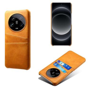 Imagem de Capas Compatível com Xiaomi 14 ULTRA,Caso de couro PU-Tampa de telefone a prova de choque com 2 slots de cartão,Proteção anti-impressão digital e anti-gota-Yellow