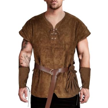Imagem de TEYHUI 4 peças fantasia viking masculina roupa renascentista colete medieval túnica pirata fantasia viking Halloween adulto, Z3758bn, médio