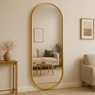 Imagem de Espelho Oval Grande Corpo Inteiro 150x50cm Com Moldura Alumínio Para Q