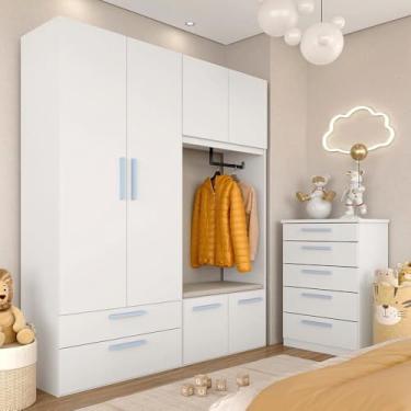 Imagem de Modulado Infantil Joy Roupeiro Com Cômoda E Puff Baú Bc/az/l.bge - M.a Branco/azul/linho Bege